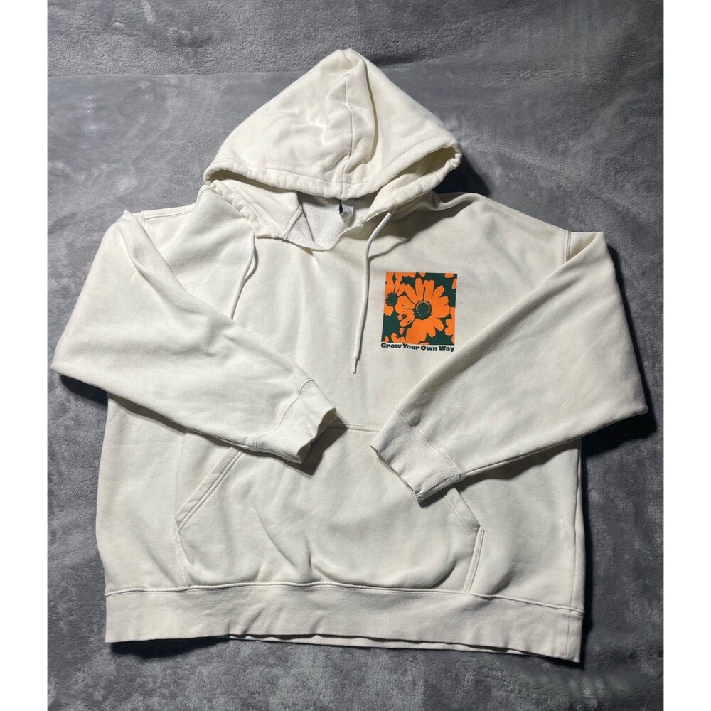 H&M Grow Your Own Way Hoodie Graphic Flowers Women’s XXL Cream, Green, Orange